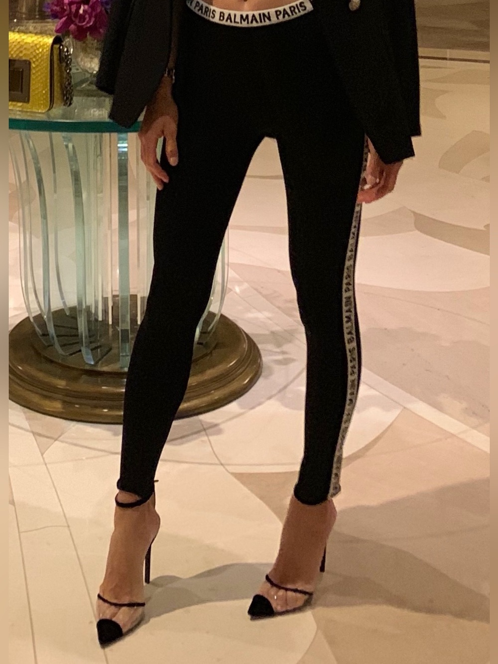 Balmain Stretchy Knit Leggings with Logo Waistband and Sides